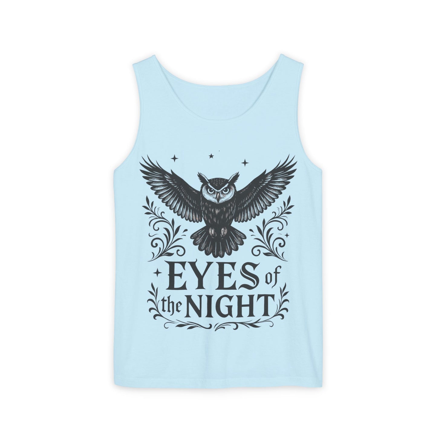 Eyes of the Night Owl Tank Top, Mens Summer Wear, Boho Aesthetic, Festival Outfit, Nature Lover Gift, Halloween Apparel