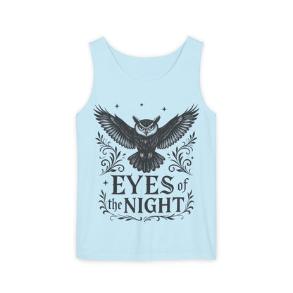 Eyes of the Night Owl Tank Top, Mens Summer Wear, Boho Aesthetic, Festival Outfit, Nature Lover Gift, Halloween Apparel