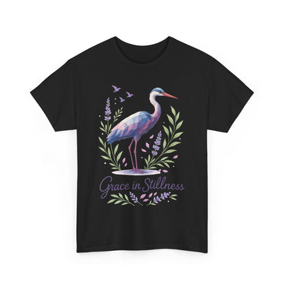 Polygonal Heron Graphic Shirt, Womens Artistic Bird Tee, Nature-Inspired Minimalist Design, Geometric Crane Tee, Bird Lovers Gift