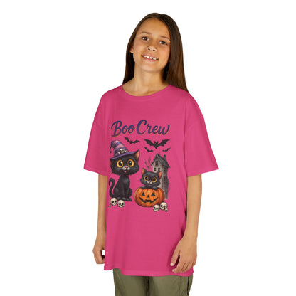 Boo Crew Kids Halloween T-Shirt, Cute Black Cats Pumpkin Design, Fun Spooky Shirt for Girls Boys