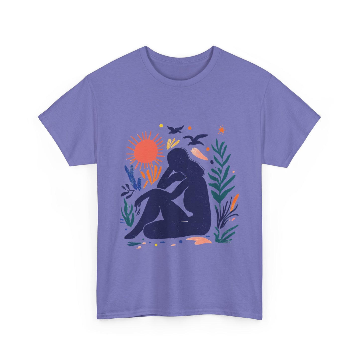 Boho Chic Unisex T-Shirt, Minimal Abstract Woman T-Shirt, Tee for Nature Lovers, Sun and Nature Print, Artistic Silhouette Tee