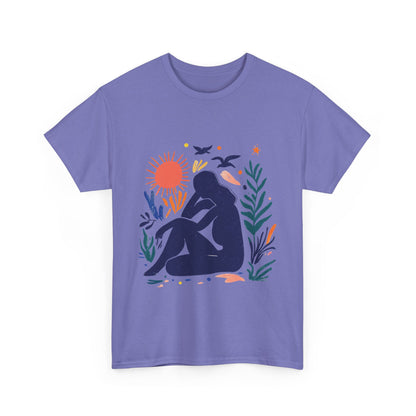 Boho Chic Unisex T-Shirt, Minimal Abstract Woman T-Shirt, Tee for Nature Lovers, Sun and Nature Print, Artistic Silhouette Tee