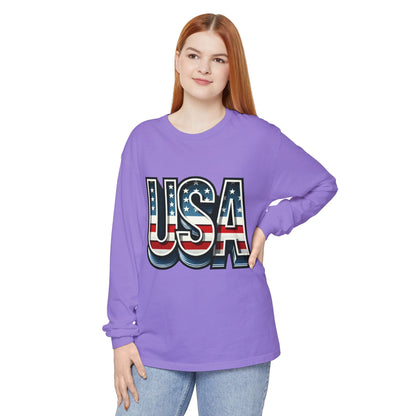 Patriotic Long Sleeve  Unisex  T-Shirt, USA Design, Unisex Tee for Independence Day, Memorial Day, Family Celebrations, Casual Wear