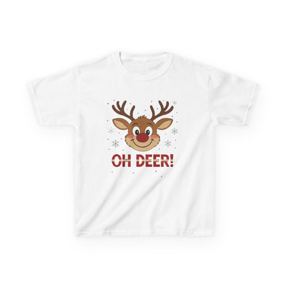 Girls Oh Deer Christmas T-Shirt, Cute Reindeer Kids Holiday Tee
