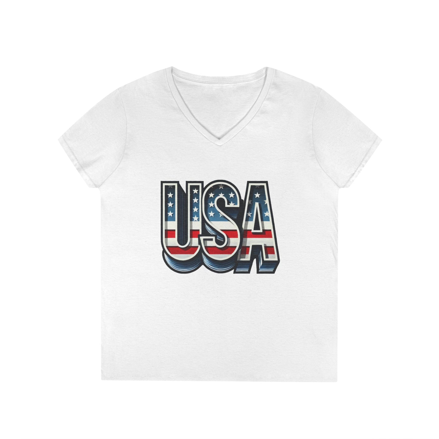 USA Patriotic V-Neck T-Shirt for Ladies, July 4th Celebration Tee, Casual Summer Shirt, Graphic Tee