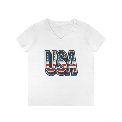 USA Patriotic V-Neck T-Shirt for Ladies, July 4th Celebration Tee, Casual Summer Shirt, Graphic Tee