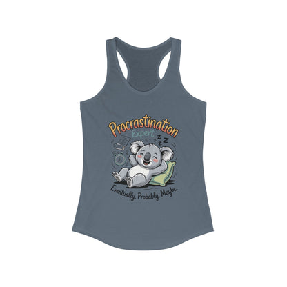 Procrastination Expert Racerback Tank, Funny Tank Top for Women, Gift for Lazy Days, Casual Summer Wear, Relaxing at Home