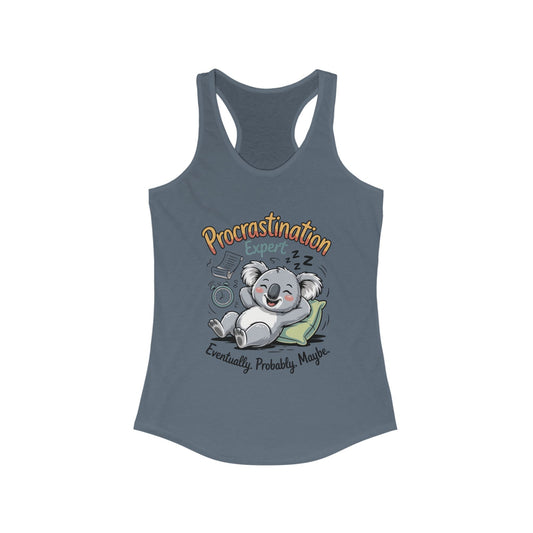 Procrastination Expert Racerback Tank, Funny Tank Top for Women, Gift for Lazy Days, Casual Summer Wear, Relaxing at Home