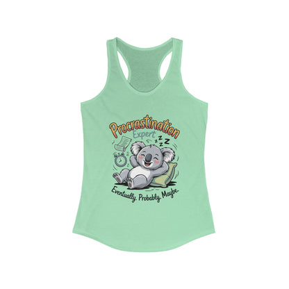 Procrastination Expert Racerback Tank, Funny Tank Top for Women, Gift for Lazy Days, Casual Summer Wear, Relaxing at Home