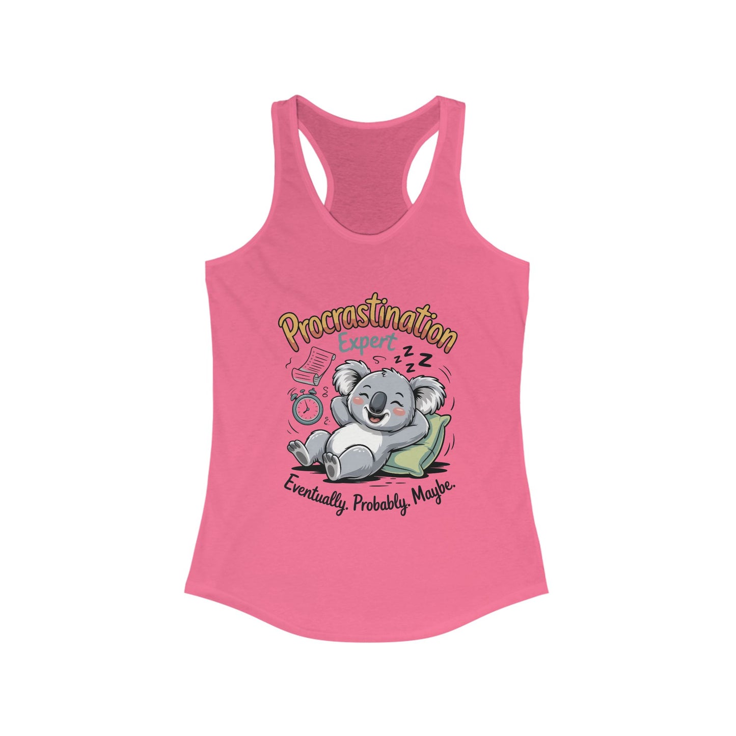 Procrastination Expert Racerback Tank, Funny Tank Top for Women, Gift for Lazy Days, Casual Summer Wear, Relaxing at Home