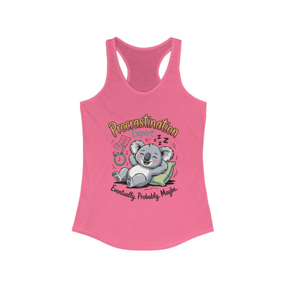 Procrastination Expert Racerback Tank, Funny Tank Top for Women, Gift for Lazy Days, Casual Summer Wear, Relaxing at Home