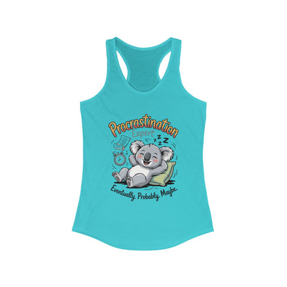 Procrastination Expert Racerback Tank, Funny Tank Top for Women, Gift for Lazy Days, Casual Summer Wear, Relaxing at Home