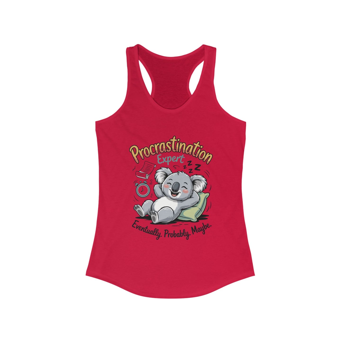 Procrastination Expert Racerback Tank, Funny Tank Top for Women, Gift for Lazy Days, Casual Summer Wear, Relaxing at Home