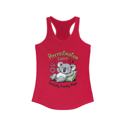 Procrastination Expert Racerback Tank, Funny Tank Top for Women, Gift for Lazy Days, Casual Summer Wear, Relaxing at Home