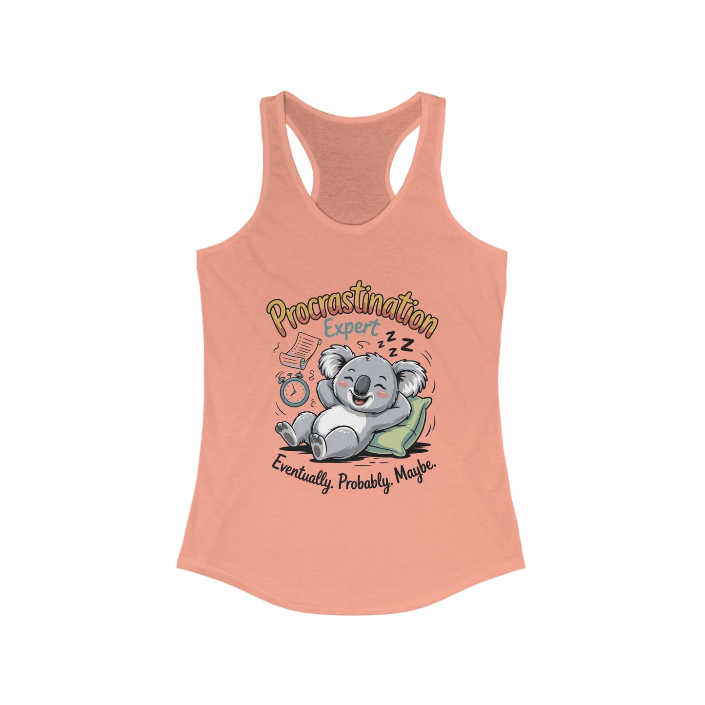 Procrastination Expert Racerback Tank, Funny Tank Top for Women, Gift for Lazy Days, Casual Summer Wear, Relaxing at Home