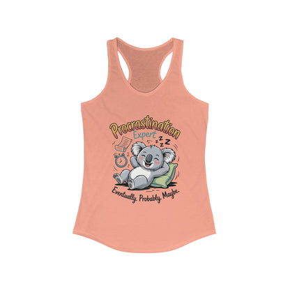 Procrastination Expert Racerback Tank, Funny Tank Top for Women, Gift for Lazy Days, Casual Summer Wear, Relaxing at Home