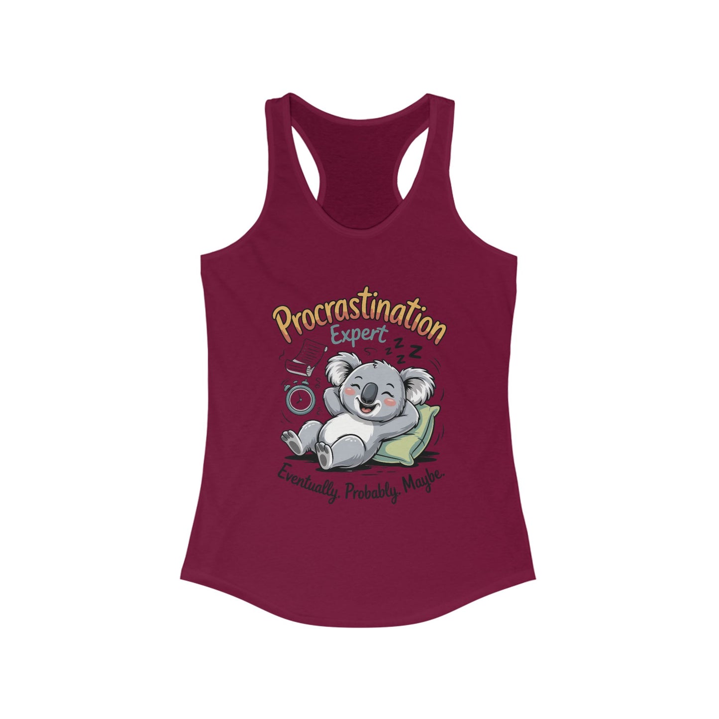 Procrastination Expert Racerback Tank, Funny Tank Top for Women, Gift for Lazy Days, Casual Summer Wear, Relaxing at Home