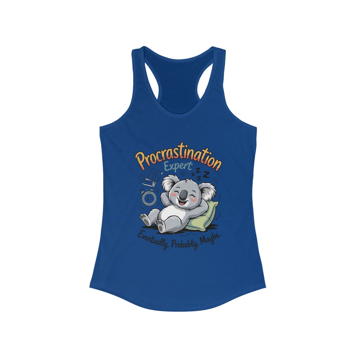 Procrastination Expert Racerback Tank, Funny Tank Top for Women, Gift for Lazy Days, Casual Summer Wear, Relaxing at Home