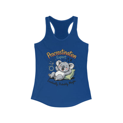 Procrastination Expert Racerback Tank, Funny Tank Top for Women, Gift for Lazy Days, Casual Summer Wear, Relaxing at Home