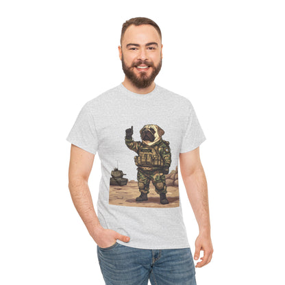 Cute Army Bulldog Tee, Funny Dog Army Pug Men's Heavy Cotton Tee, Pet Lovers Gift, Military Humor Clothing, Dog Dad T-Shirt