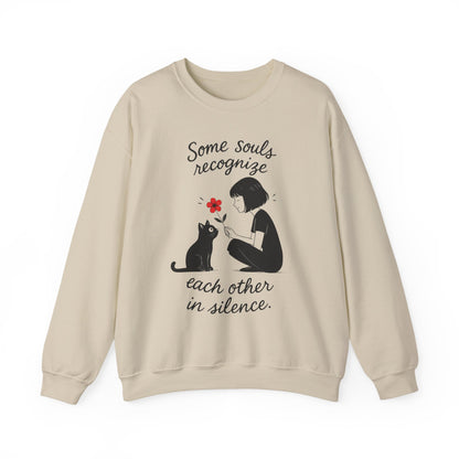 Soulful Cat and Human Crewneck Sweatshirt, Cozy Gift for Cat Lovers, Womens Sweatshirt, Animal Lover Apparel, Thoughtful Gift Idea