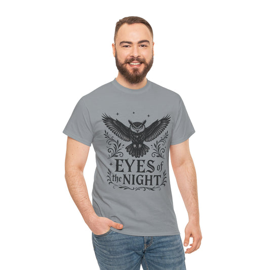 Cool Owl Graphic Unisex Heavy Cotton Tee, Flying Owl Art T-Shirt, Animal Print Tee, Gothic Bird Graphic Tee, Mens Gothic Style Shirt