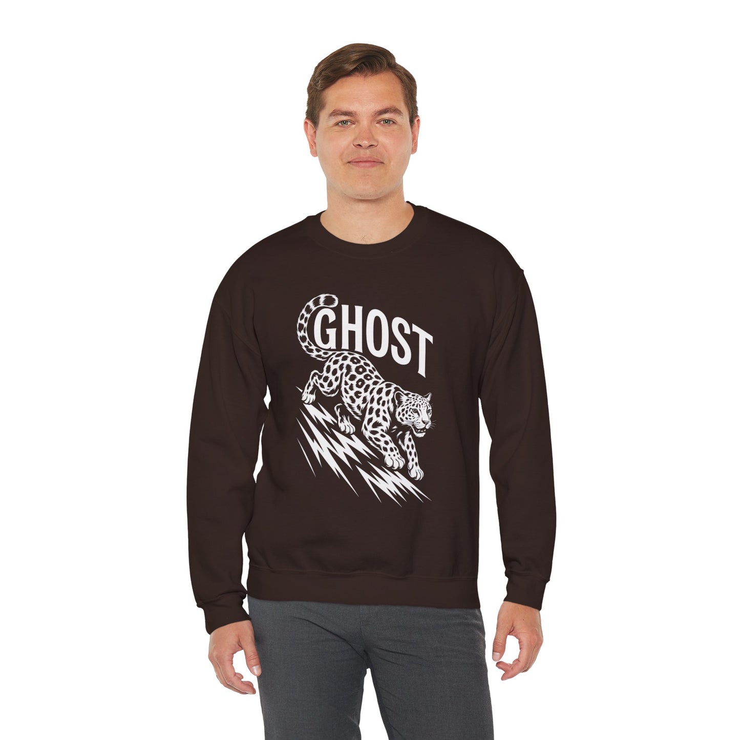 Ghost Leopard Crewneck Sweatshirt, Unisex Fashion, Cozy Casual Wear, Graphic Sweatshirt, Wild Animal Art, Gift for Animal Lovers