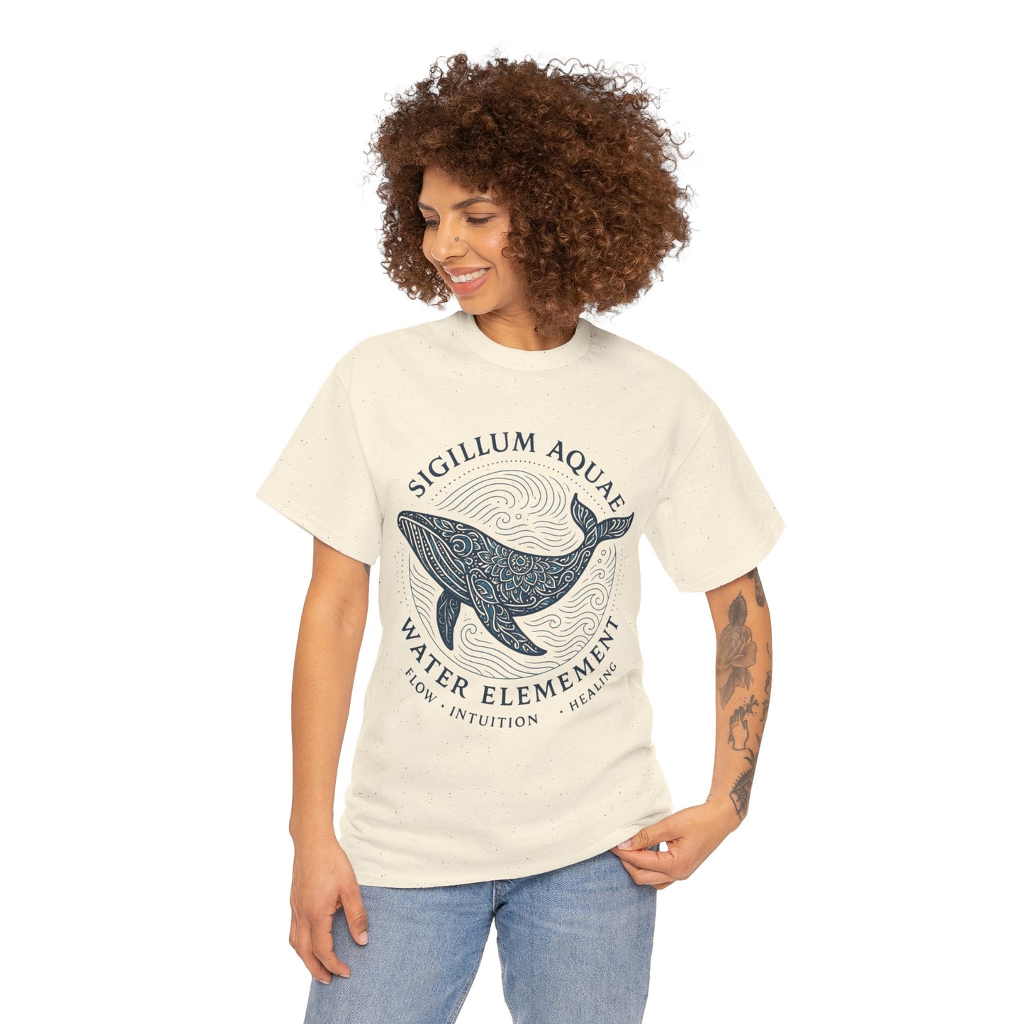 Water Element Whale Tee, Sigillum Aquae Symbol, Flow Intuition Healing, Spiritual Ocean Totem Tee, Nature Energy Shirt, Mindfulness Fashion