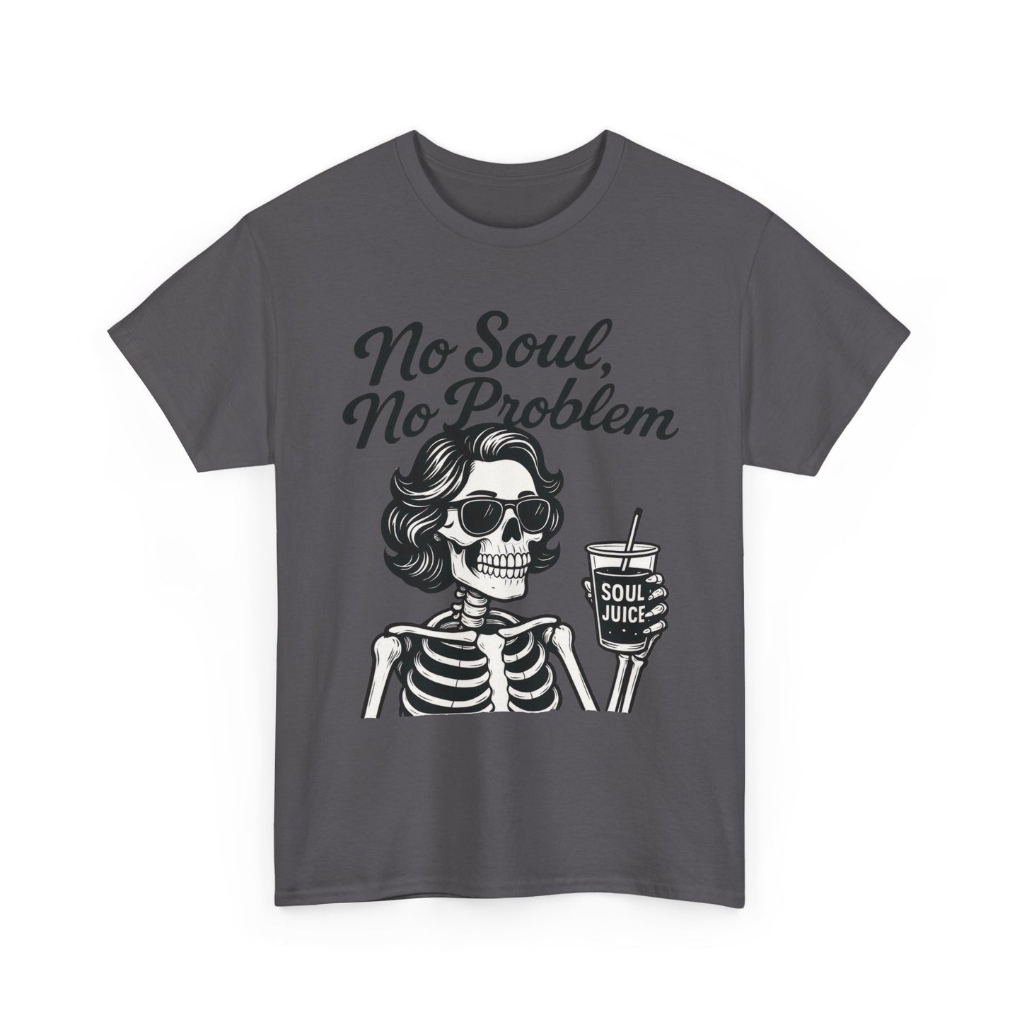 No Soul No Problem Skeleton T-Shirt for Women, Funny Gothic Skull Tee, Dark Humor Halloween Shirt, Spooky Retro Skeleton Top