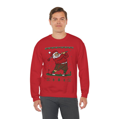 Golfing Santa Christmas Sweatshirt, Funny Golf Lover Holiday Jumper, Ugly Christmas Golf Sweater for Men