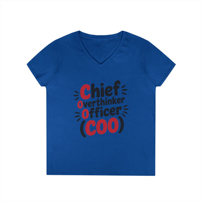 Ladies' V-Neck T-Shirt, Women's COO T-Shirt, Chief Overthinker Officer Funny Graphic Tee, Sarcastic Work Shirt