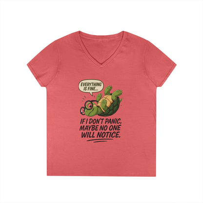 Cute & Comfy Turtle V-Neck T-Shirt, Everything is fine.. design, Gift for Animal Lovers, Casual Wear, Fun Quotes, Positive message tee