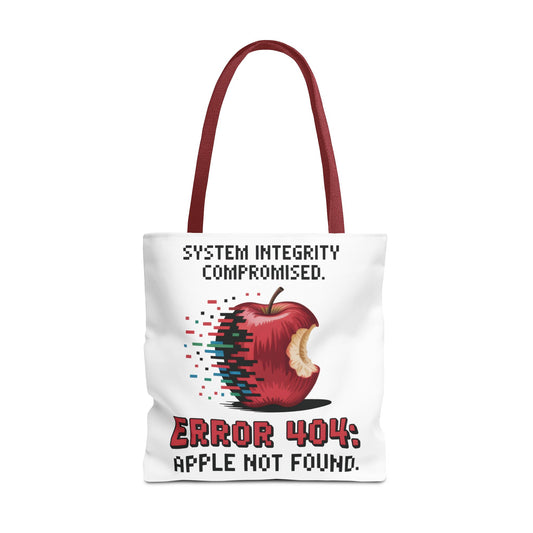Error 404 Apple Tote Bag, Geek Tote, Funny Shopping Bag, Gift for Tech Lovers, Apple Lovers Tote, Digital Design Bag, Weekender Bag, Beach Bag, Large Canvas Bag