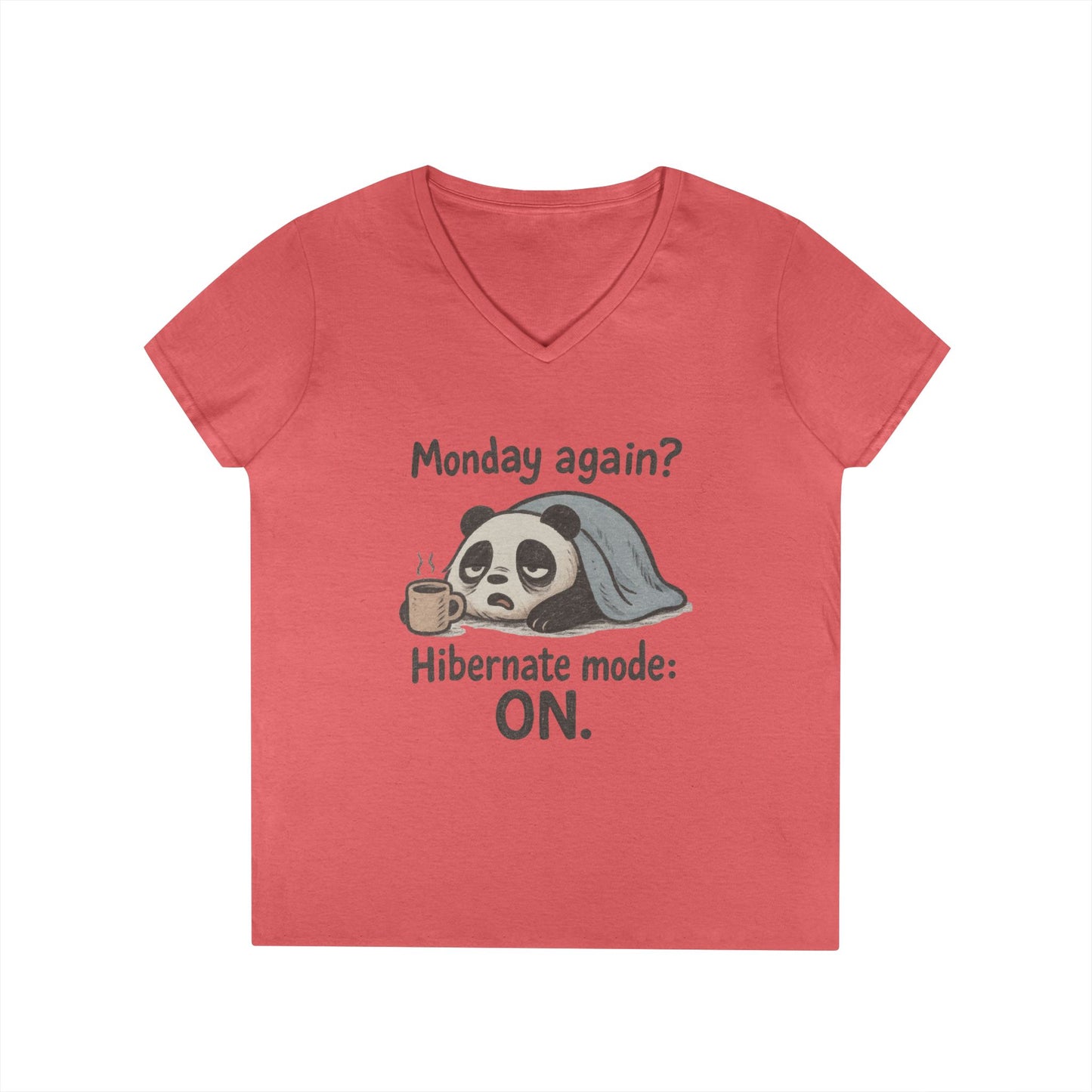 Panda V-Neck T-Shirt - Perfect for Lazy Days, Hibernation Mode, Casual Wear, Gift for Her, Weekend Comfort Clothing, Monday Syndrome
