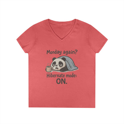 Panda V-Neck T-Shirt - Perfect for Lazy Days, Hibernation Mode, Casual Wear, Gift for Her, Weekend Comfort Clothing, Monday Syndrome