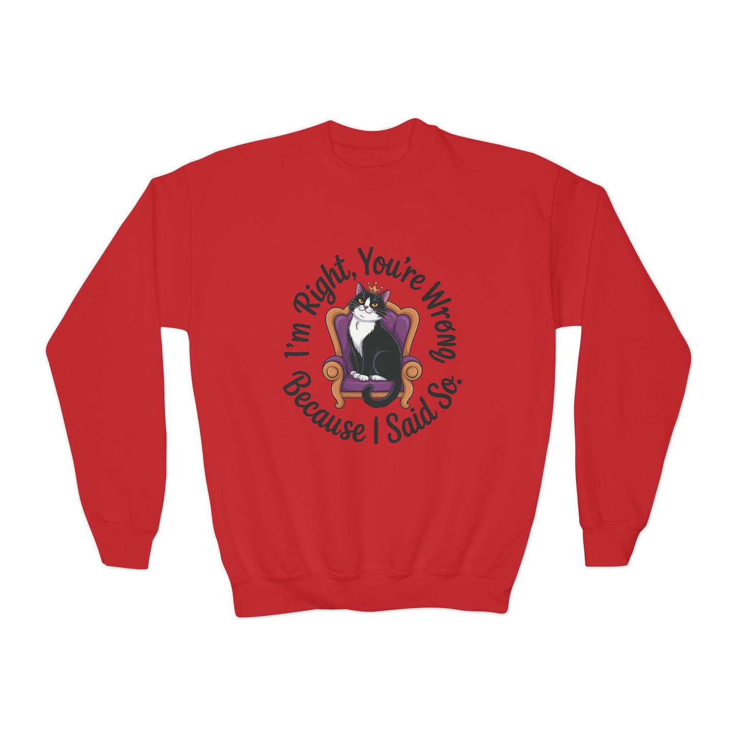 Youth Crewneck Sweatshirt, Funny Cat Sweatshirt for Girls, Im Right Youre Wrong, Tween Girl Attitude Pullover, Cute Gift for Cat Lovers