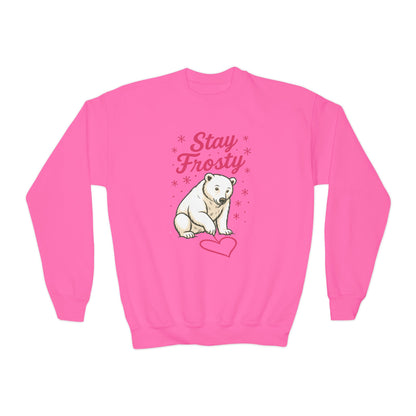 Youth Crewneck Sweatshirt, Kids Stay Frosty Polar Bear Sweatshirt, Cute Winter Animal Pullover for Children