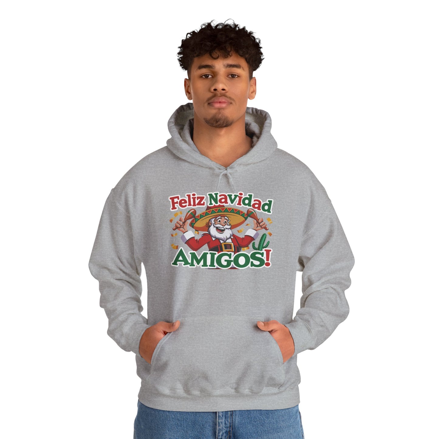 Feliz Navidad Amigos Hoodie, Funny Mexican Santa Christmas Hoodie, Latin Fiesta Holiday Sweatshirt for Men