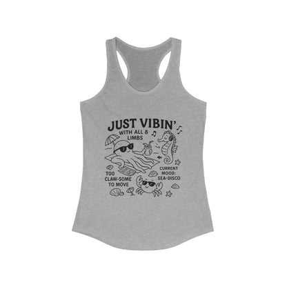 Just Vibin Womens Tank, Cute Octopus & Sea Animals Graphic Tee, Funny Sea Disco Summer Shirt, Beach Vibes Gift for Her, Ocean Theme