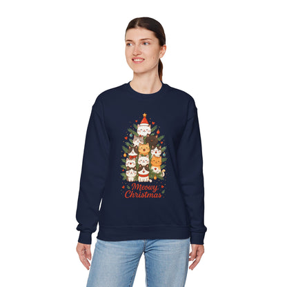Women's Meowy Christmas Cat Sweatshirt, Cute Holiday Kitty Pullover