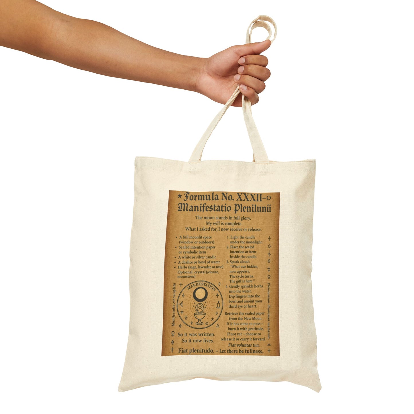 Manifestation Cotton Canvas Tote Bag, Full Moon Manifestation Spell Page, Lunar Ritual Tote Bag, Magic Grimoire Design