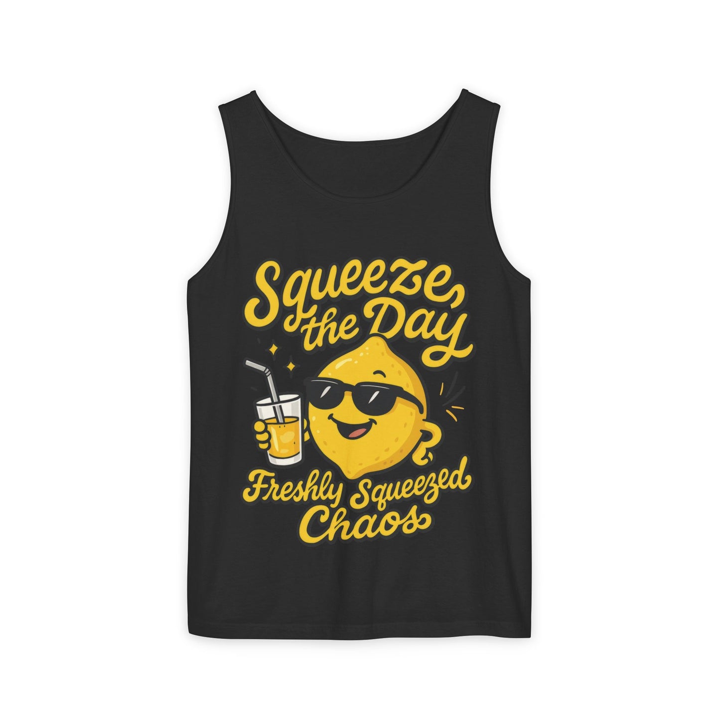 Squeeze The Day Womens Tank Top - Funny Lemon Pun Shirt - Freshly Squeezed Chaos Summer Citrus Top, Casual Beachwear, Fun Summer Apparel