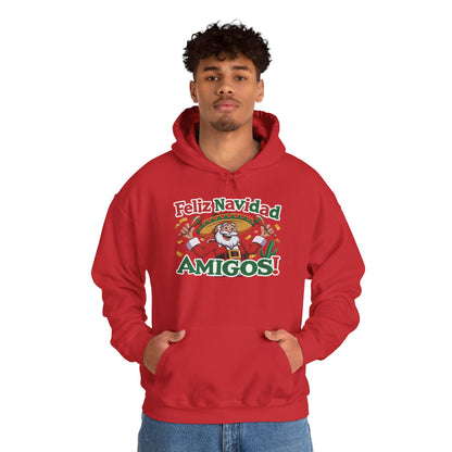 Feliz Navidad Amigos Hoodie, Funny Mexican Santa Christmas Hoodie, Latin Fiesta Holiday Sweatshirt for Men