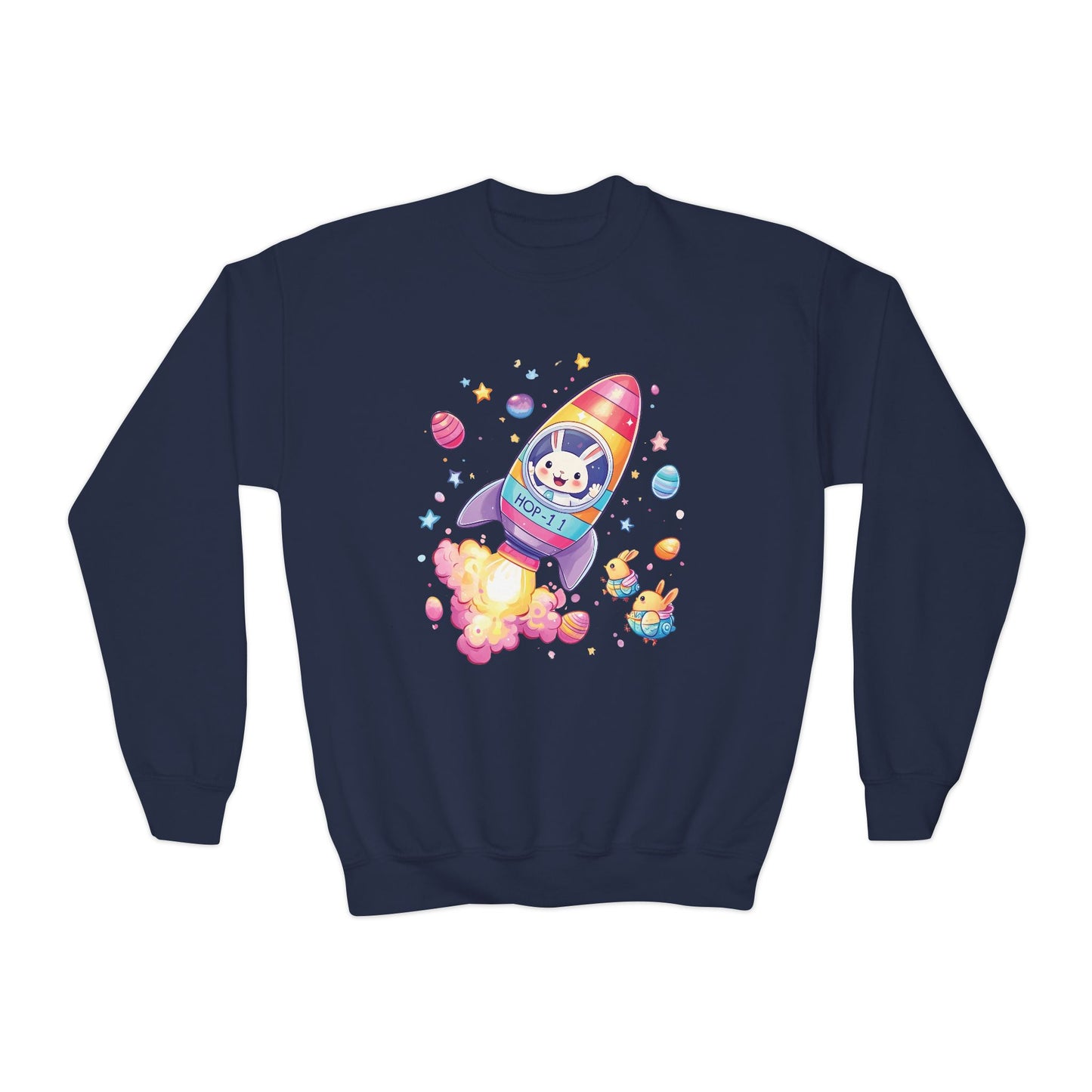 Astronaut Easter Bunny Youth Sweatshirt - Cute Rocket Bunny Design, Space Adventure Spring Shirt, Fun Holiday Gift for Kids