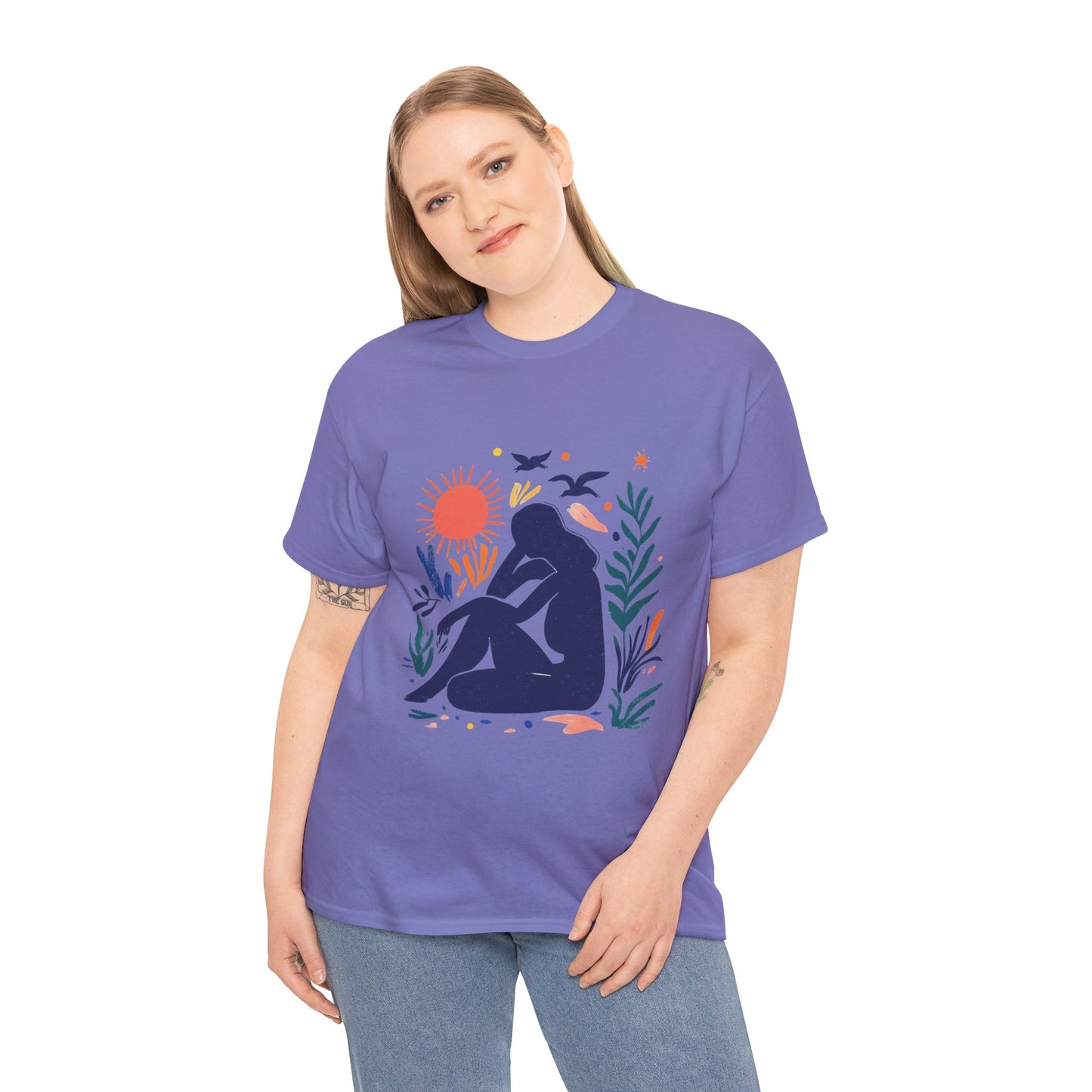 Boho Chic Unisex T-Shirt, Minimal Abstract Woman T-Shirt, Tee for Nature Lovers, Sun and Nature Print, Artistic Silhouette Tee
