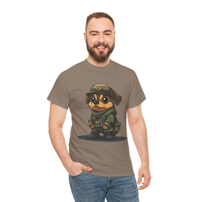 Funny Dog Soldier Tee, Cute Military Dog Cartoon Unisex Heavy Cotton Tee , Pet Lover Gift, Gift for Dog Owners, Gift for Army Fans