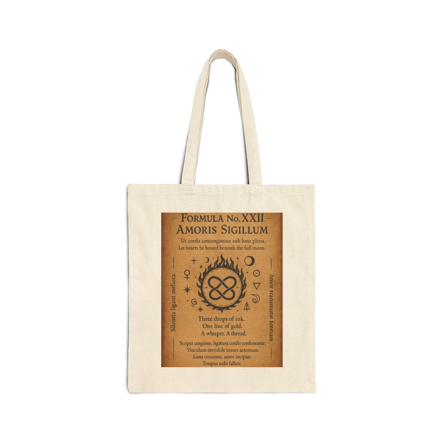 Amoris Sigillum Love Spell Tote Bag, Love Binding Sigil, Full Moon Romance Symbol, Mystic Heart Knot, Gothic Witch Spellbook Illustration