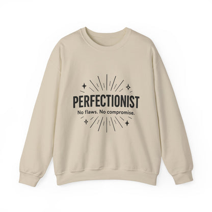 Men's Perfectionist Sweatshirt, Bold No Flaws No Compromise Design, Clean Look Funny Gift for Him, Minimal Black Graphic Pullover