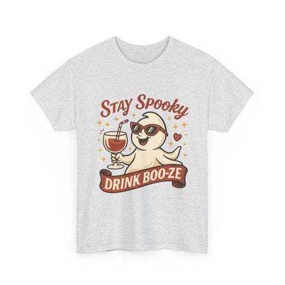 Stay Spooky Drink Boo-ze Women's T-Shirt, Funny Ghost Wine Halloween Party Graphic Tee