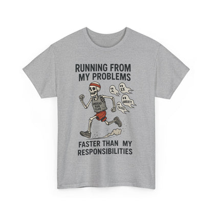 Skeleton Runner Tee for Men, Undead Jogging Club Shirt, Halloween T-Shirt, Gift for Runners, Anxiety Humor Gift